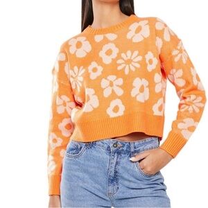 Cotton On Everyone Daisy BLONDIE Crew Neck Sweater XL Retro Floral Crop Orange